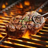 bbq sirloin steaks with fresh thyme - food stock pictures, royalty-free photos & images