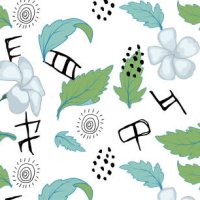 beach cheerful seamless pattern wallpaper of tropical dark green leaves of palm trees and flowers bird of paradise (strelitzia) plumeria on a light yellow background - garden decoration stock illustrations