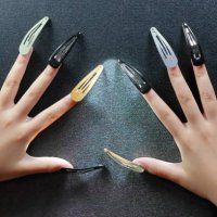 beautiful hands with long fingernail art using hair clips - nails art stock pictures, royalty-free photos & images