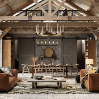 beautiful living room interiors of a winter cottage in 3d - home decoration stock pictures, royalty-free photos & images