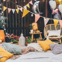 beautiful served picnic at backyard. - garden decoration stock pictures, royalty-free photos & images