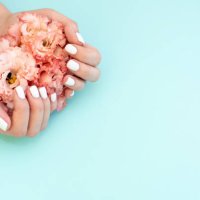 beautiful stylish female manicure. tulip flower. pink background. - nails art stock pictures, royalty-free photos & images
