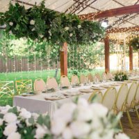 beautiful wedding reception at the stylishly decorated terrace - garden decoration stock pictures, royalty-free photos & images