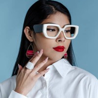 beautiful woman wearing glasses - fashion stock-fotos und bilder