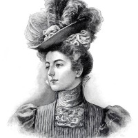 beautiful young woman with voluptuous flower hat illustration 1897 - fashion stock illustrations