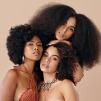 beauty, fashion and diversity, black women with afro together, model girls with curly hair style in solidarity. friends, empowerment and glamour, luxury studio portrait of beautiful african feminism - fashion stock pictures,