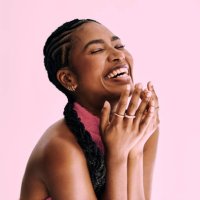 beauty shot of beautiful black woman in monochromatic pink. stock photo, copy space - hairstyle stock pictures, royalty-free photos & images