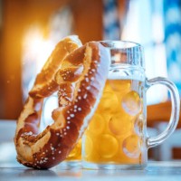beer and pretzel, beer fest munich, germany - food stock pictures, royalty-free photos & images