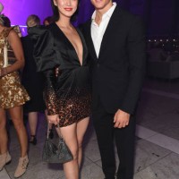Betty Bachz and Pietro Boselli attend the BVLGARI MAN WOOD ESSENCE event at Sky Garden on July 10, 2018 in London, England.