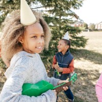 birthday party with musical instruments on music school event - concert stock pictures, royalty-free photos & images