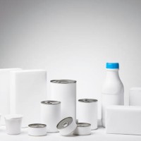 blank labeled products on neutral white to gray gradient background - food stock pictures, royalty-free photos & images