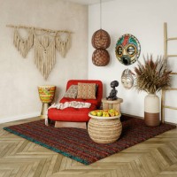 bohemian cozy corner with stylish décor and art - home decoration stock pictures, royalty-free photos & images