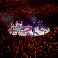 Bono, The Edge, Adam Clayton and Larry Mullen Jr. Of U2 perform at The Forum on May 16, 2018 in Inglewood, California.