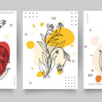 botanical wall art vector set. hand draw template leaves and line art background for paper, foliage line art drawing with abstract shape. abstract plant art design for print, cover, wallpaper, minimal and natural wall art. - 