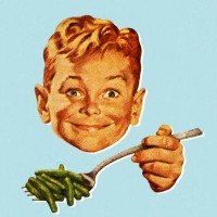 boy eating green beans - food stock illustrations