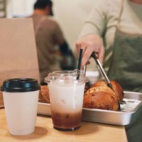bread and coffee for to go - junk food stock pictures, royalty-free photos & images