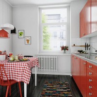 bright and charming domestic kitchen interior with red accents and classic décor - home decoration stock pictures, royalty-free photos & images