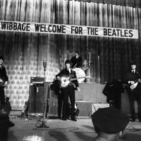 British pop group the Beatles perform onstage at Convention Hall during their first US tour, Philadelphia, Pennsylvania, September 2, 1964. Pictured...