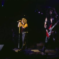 British singer and songwriter Ozzy Osbourne and American guitarist Jake E Lee perform live on stage at an concert date, United States, circa 1985.