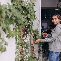 brown skin woman in a house caring the plants - garden decoration stock pictures, royalty-free photos & images