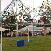 buntings and ribbons decorations at park - concert stock pictures, royalty-free photos & images