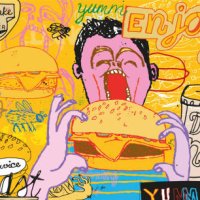 burger-esser im fast-food-restaurant. - junk food stock-grafiken, -clipart, -cartoons und -symbole