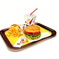 burger, fries and soda on tray. - junk food stock pictures, royalty-free photos & images