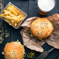 burgers set background - junk food stock pictures, royalty-free photos & images