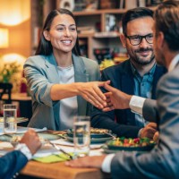 business handshake at the restaurant - food stock pictures, royalty-free photos & images