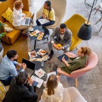 business people having a brunch meeting - food stock pictures, royalty-free photos & images