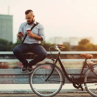 businessman using smartphone outdoors. - junk food stock pictures, royalty-free photos & images