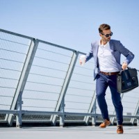 businessman with coffee and briefcase running - junk food stock pictures, royalty-free photos & images