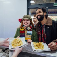 buying fish and chips - junk food stock pictures, royalty-free photos & images