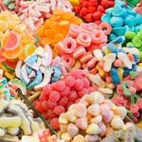 candies at la boqueria market in barcelona - junk food stock pictures, royalty-free photos & images