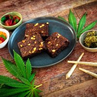 cannabis joints and brownies for medicinal use - food stock pictures, royalty-free photos & images