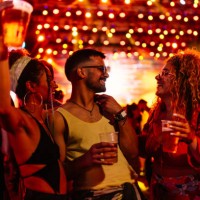 carefree friends at summer festival - concert stock pictures, royalty-free photos & images