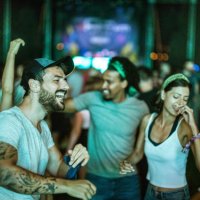 carefree man having fun on music concert. - concert stock pictures, royalty-free photos & images
