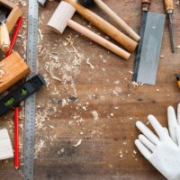 carpenter's tools for working with wood on workbench - home decoration stock pictures, royalty-free photos & images