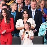 Catherine, Princess of Wales, Princess Eugenie, Princess Charlotte of Wales and Prince George of Wales during the Coronation Concert on May 07, 2023...