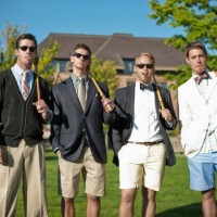 caucasian man standing together with croquet mallets - fashion stock pictures, royalty-free photos & images