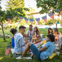celebrating fourth july - garden decoration stockfoto's en -beelden