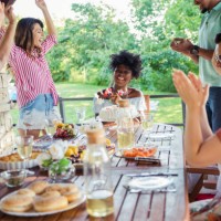 celebrating together - garden decoration stock pictures, royalty-free photos & images