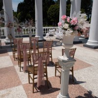 chairs for a wedding reception decorated with fabric or a veil. wedding ceremony in the open air, bouquets of flowers. beautiful decoration and decoration, wedding decor. - garden decoration stock pictures, royalty-free photo
