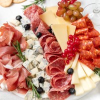 charcuterie board prosciutto ham, salami and cheese. festive serving of cold meat appetizers for lunch or dinner for christmas, new year, wedding, anniversary, birthday party - food stock pictures, royalty-free photos & image