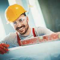 cheerful construction worker. - home decoration stock pictures, royalty-free photos & images