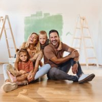 cheerful family enjoying during home renovation process. - home decoration stock pictures, royalty-free photos & images