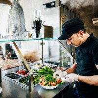 chef preparing salad dish for customer - food stock pictures, royalty-free photos & images