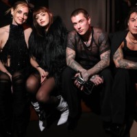 Chiara Ferragni, Annalisa, Benjamin Mascolo and Federico Rossi attend the front row at the Dsquared2 F/W 2025 - 2026 runway during the Milan Fashion...