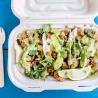 chicken tacos in a take away box - junk food stock pictures, royalty-free photos & images