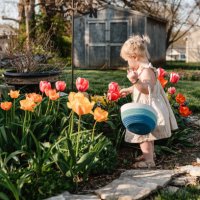 child in garden on easter egg hunt - garden decoration stock pictures, royalty-free photos & images